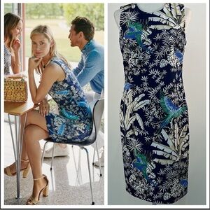 J.McLaughlin Navy & Teal Tropical Bird Sleeveless Belinda Sheath Dress Size 4